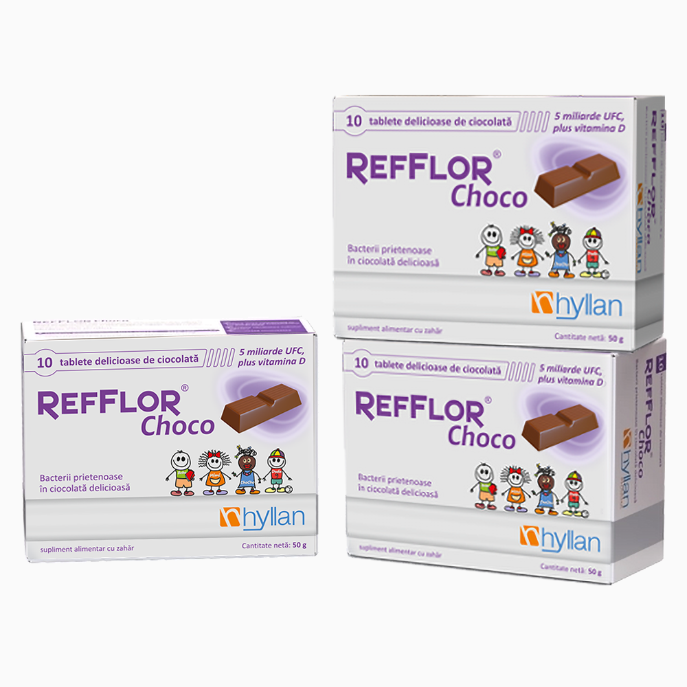 Refflor Choco, probiotic in ciocolata, Pachet Promotional 2+1 Cadou